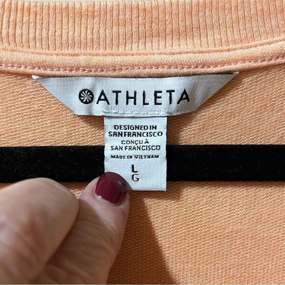 ATHLETA Sunrise V-Neck Sweatshirt Peach Orange Women’s Size Large - Picture 4 of 6